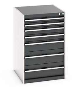 Cabinet consists of 2 x 75mm. 2 x 100mm, 1 x 150mm and 2 x 200mm high drawers 100% extension drawer with internal dimensions of 525mm wide x 625mm deep. The... Bott Cubio Tool Storage Drawer Units 650 mm wide 750 deep
